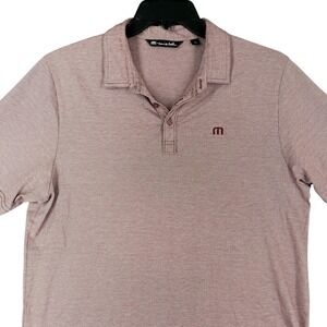 TravisMathew Polo Shirt Mens L Pink Heather Stripe Pima Cotton Blend Golf Casual